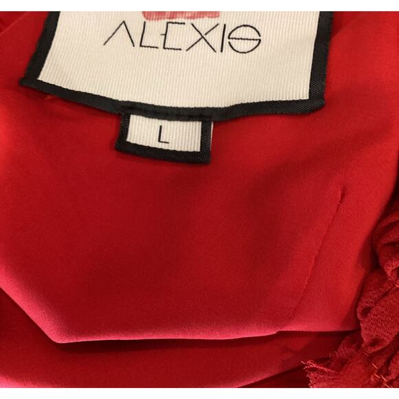 Alexis Red Fala Lace Sheath long sleeve cocktail formal Midi dress L - Picture 5 of 11